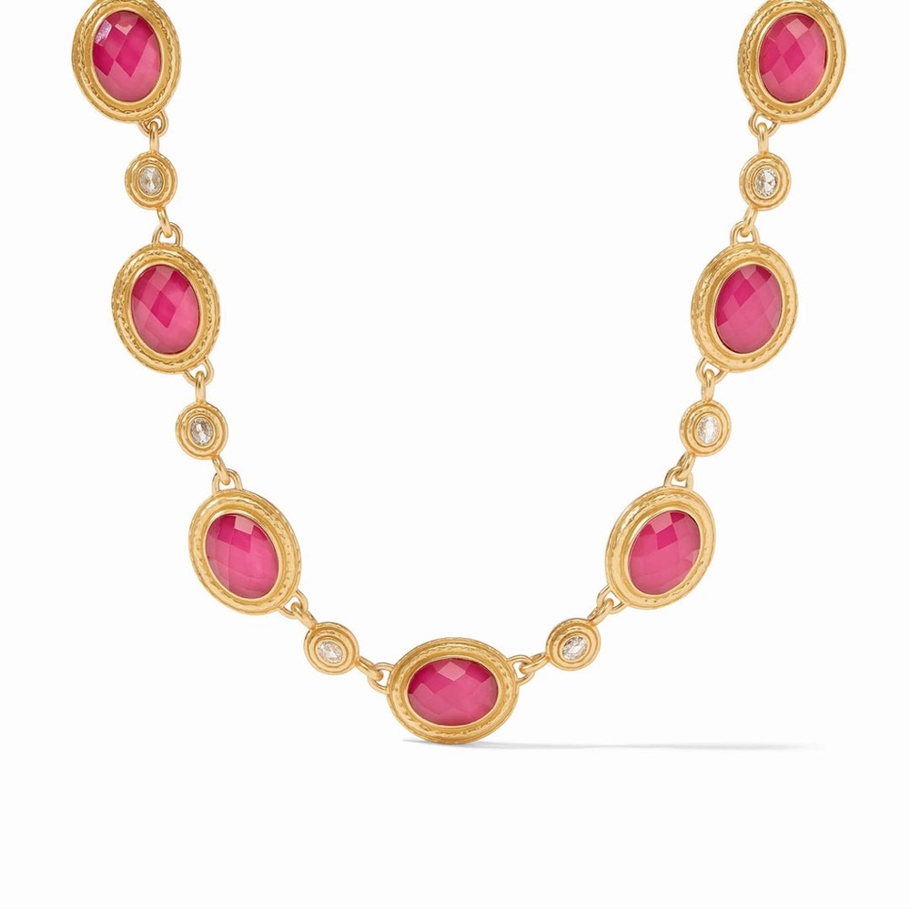 Gold and Pink Oval Gem Necklace with Elegant Design - Picture 4 of 4